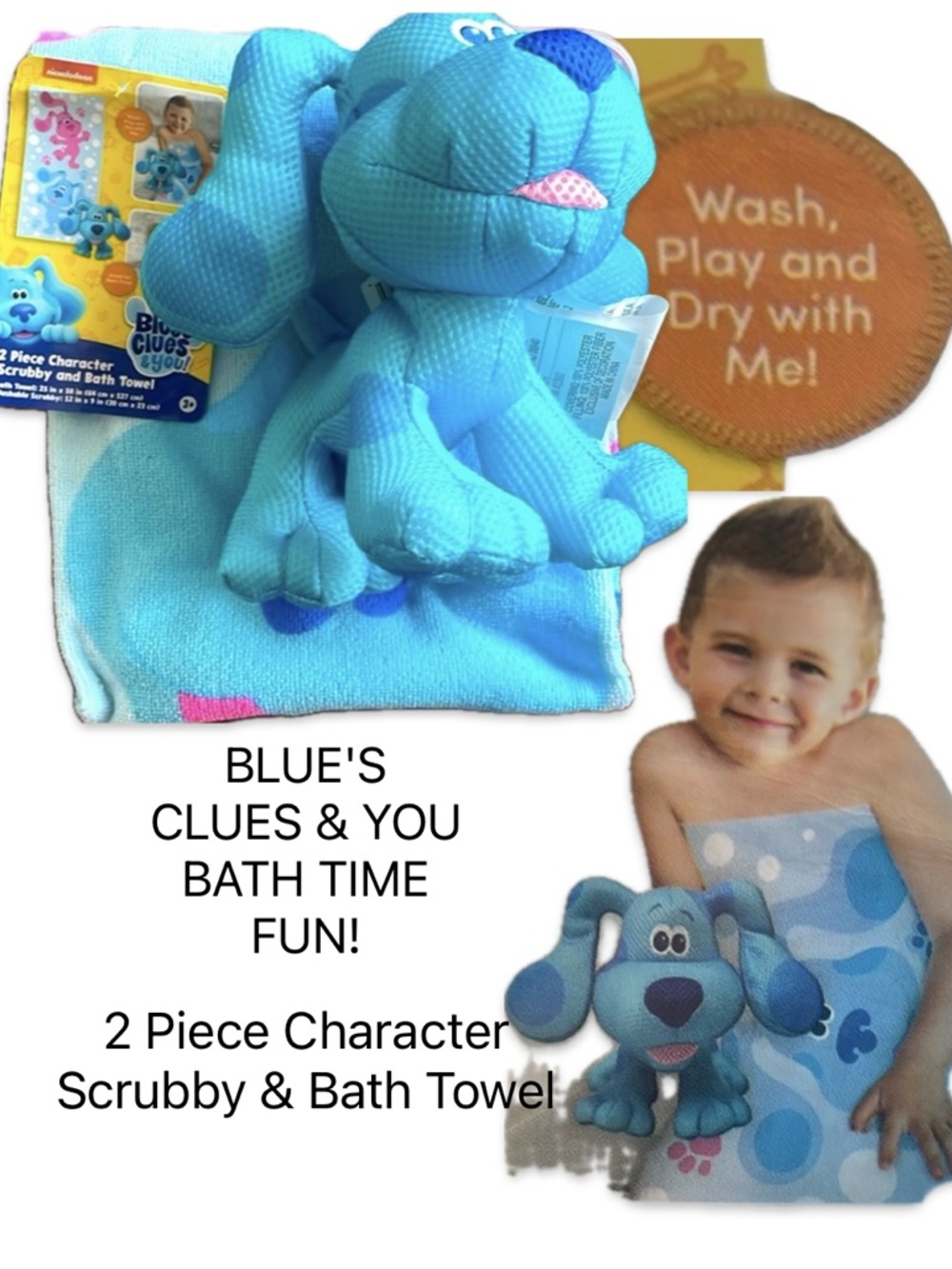 Blue's Clues & You Kids Bath Towel Scrubby Mitt 2 Pc Set NWT